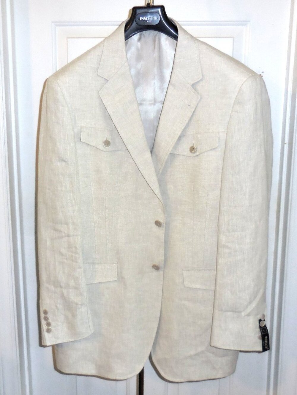NWT Inserch Italia Mens SIZE L Color OATEMEAL 100% Linen Blazer Sport Jacket